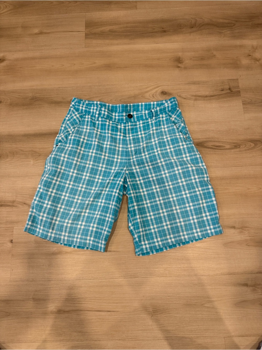 Men's Lululemon Commission Golf Teal Plaid Shorts size 34